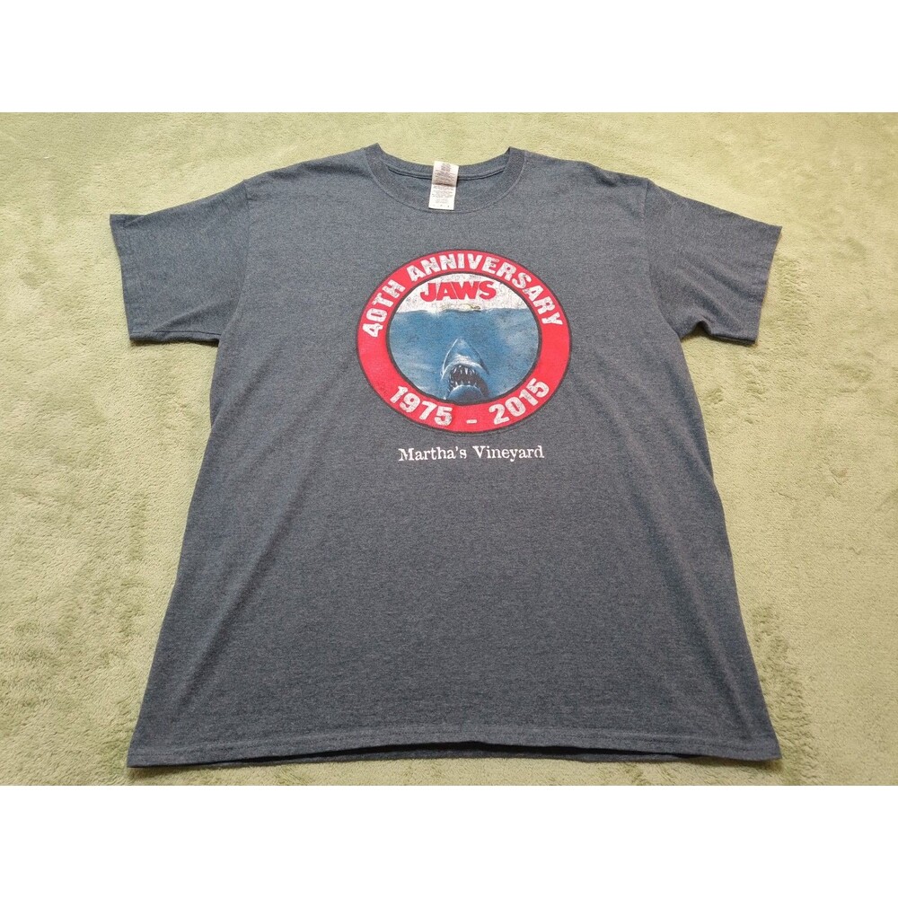 Jaws 40th Anniversary Shirt Mens L Gray Marthas Vineyard 1975-2015 Shark Graphic